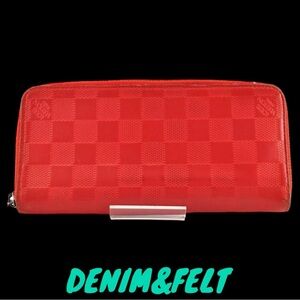 ♥️Louis Vuitton LV Orange Damier Infini Leather Organizer/Long Zip Around Wallet